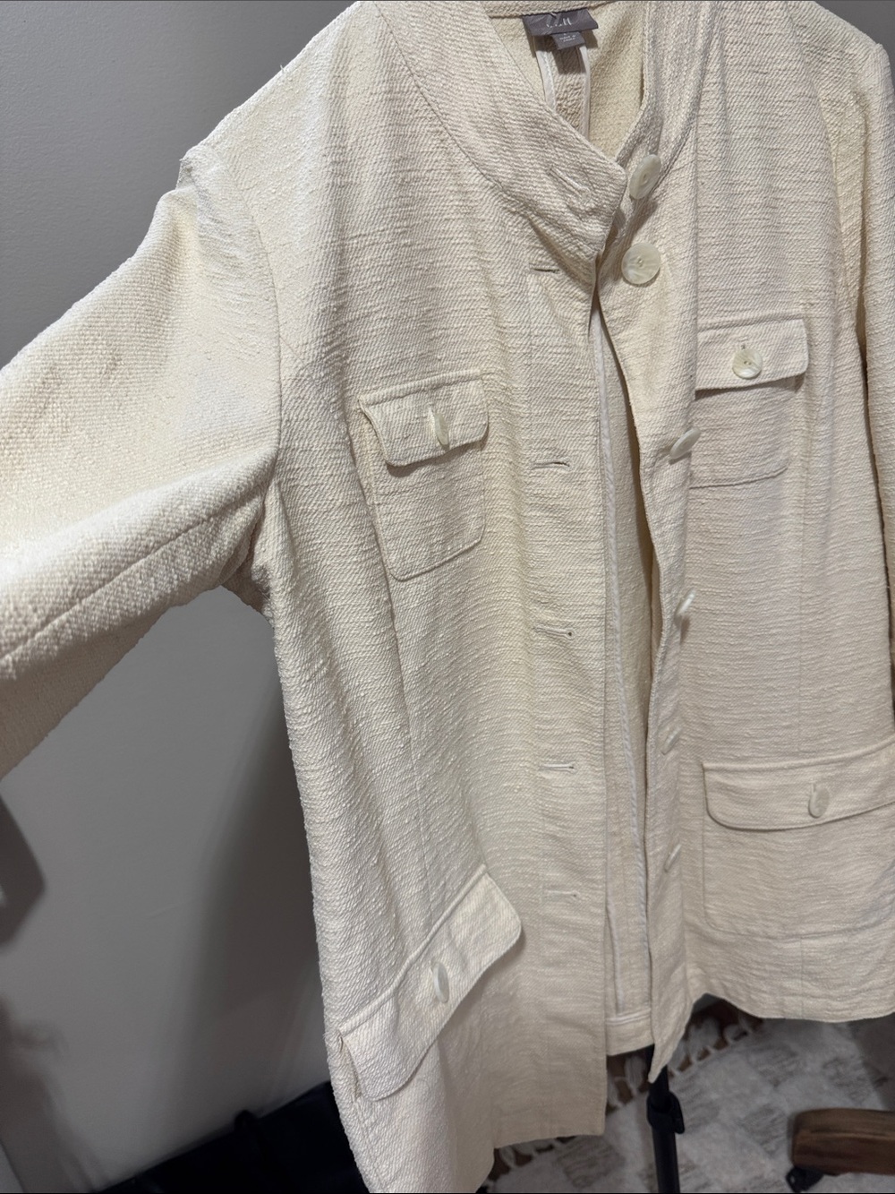 J. Jill Cream/ pale yellow Textured Cotton Longline Jacket – Size L - Picture 4 of 9